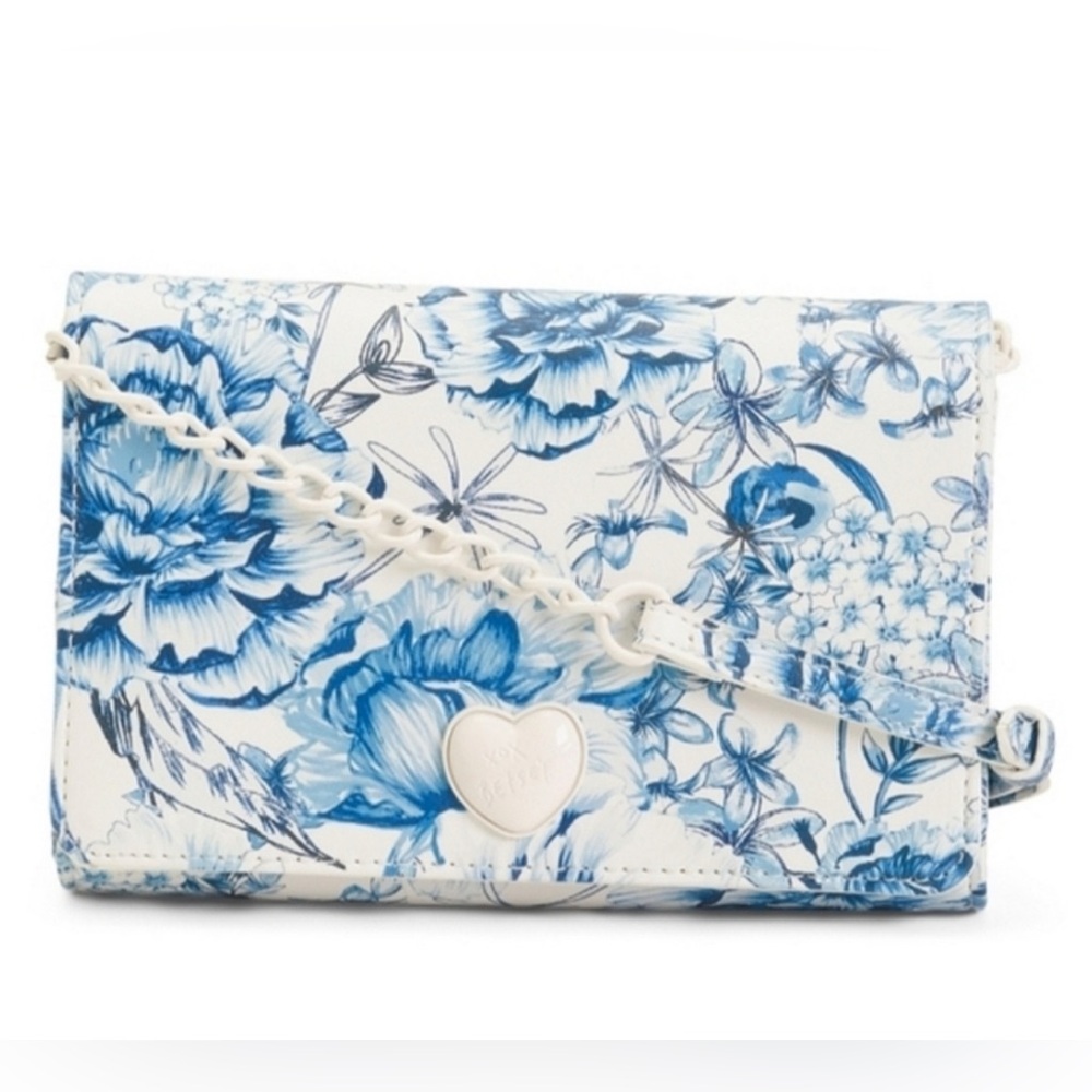 Betsey Johnson XOSYBIL-1 Blue Multi Toile Floral Print Flap Crossbody Bag NWT